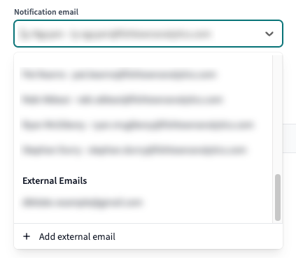 Example of the Notification email dropdown Example of the Notification email dropdown